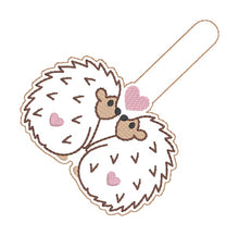 Load image into Gallery viewer, Hedgehog Love snap tab and eyelet fob set (single and multi files included) machine embroidery design DIGITAL DOWNLOAD