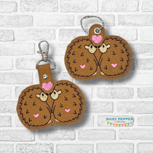 Load image into Gallery viewer, Hedgehog Love snap tab and eyelet fob set (single and multi files included) machine embroidery design DIGITAL DOWNLOAD