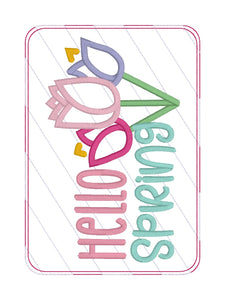 Hello Spring applique mug rug machine embroidery design Spring 2025 Skill Builder Bundle (4 sizes, envelope and turned styles included) DIGITAL DOWNLOAD
