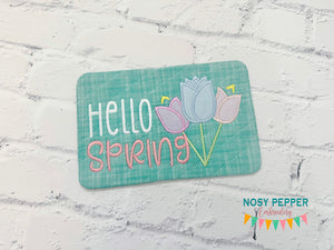 Hello Spring applique mug rug machine embroidery design Spring 2025 Skill Builder Bundle (4 sizes, envelope and turned styles included) DIGITAL DOWNLOAD