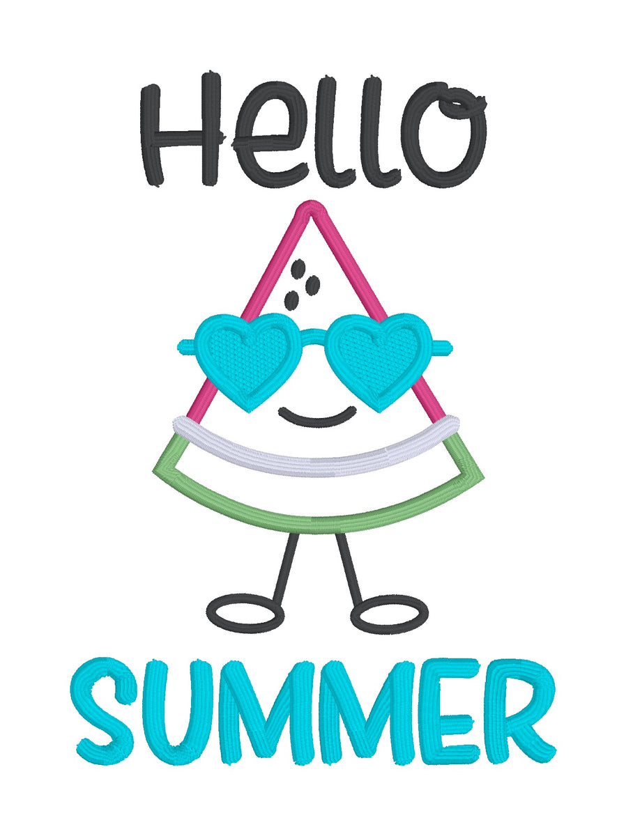 Hello Summer Watermelon applique machine embroidery design (4 sizes in ...
