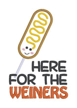 Load image into Gallery viewer, Here For The Weiners applique machine embroidery design (4 sizes included) DIGITAL DOWNLOAD