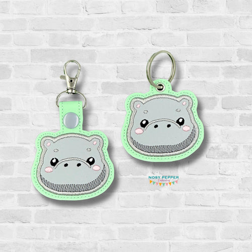 Hippo snap tab and eyelet fob (single and multi files included) machine embroidery file DIGITAL DOWNLOAD