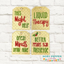 Load image into Gallery viewer, Holiday wine tags (set of 4 designs) machine embroidery design DIGITAL DOWNLOAD