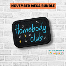 Load image into Gallery viewer, Homebody Club patch (2 sizes included) machine embroidery design DIGITAL DOWNLOAD