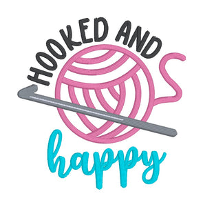 Hooked and Happy applique machine embroidery design (4 sizes included) DIGITAL DOWNLOAD