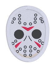 Load image into Gallery viewer, Horror Hockey Mask patch (2 sizes included) machine embroidery design DIGITAL DOWNLOAD