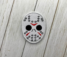 Load image into Gallery viewer, Horror Hockey Mask patch (2 sizes included) machine embroidery design DIGITAL DOWNLOAD