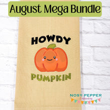 Load image into Gallery viewer, Howdy Pumpkin applique machine embroidery design (4 sizes included) DIGITAL DOWNLOAD