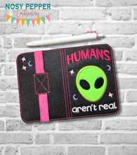 Load image into Gallery viewer, Humans Aren&#39;t Real applique notebook Cover (2 sizes available) machine embroidery design DIGITAL DOWNLOAD