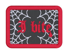 Load image into Gallery viewer, I Bite patch (2 sizes included) machine embroidery design DIGITAL DOWNLOAD