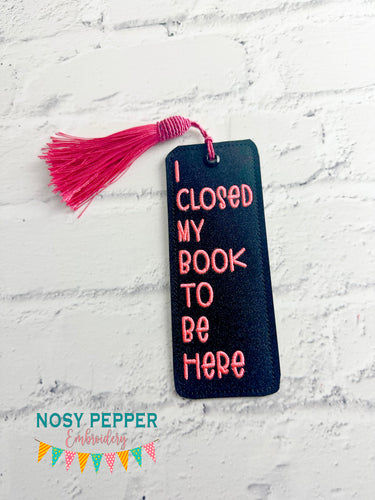 I Closed My Book bookmark/ornament/bag tag machine embroidery design DIGITAL DOWNLOAD
