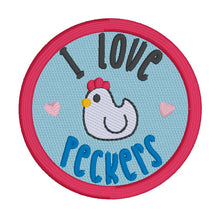 Load image into Gallery viewer, I Love Peckers patch (2 sizes included) machine embroidery design DIGITAL DOWNLOAD