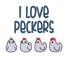 Load image into Gallery viewer, I Love Peckers machine embroidery design (5 sizes included) DIGITAL DOWNLOAD