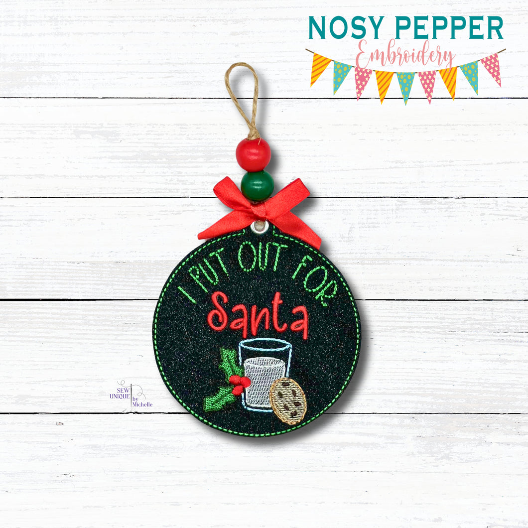 I Put Out For Santa ornament/bag tag/bookmark machine embroidery design DIGITAL DOWNLOAD