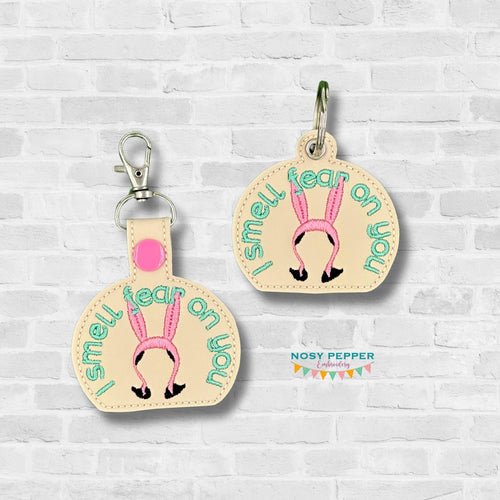 I Smell Fear snap tab and eyelet fob (single and multi files included) machine embroidery file DIGITAL DOWNLOAD