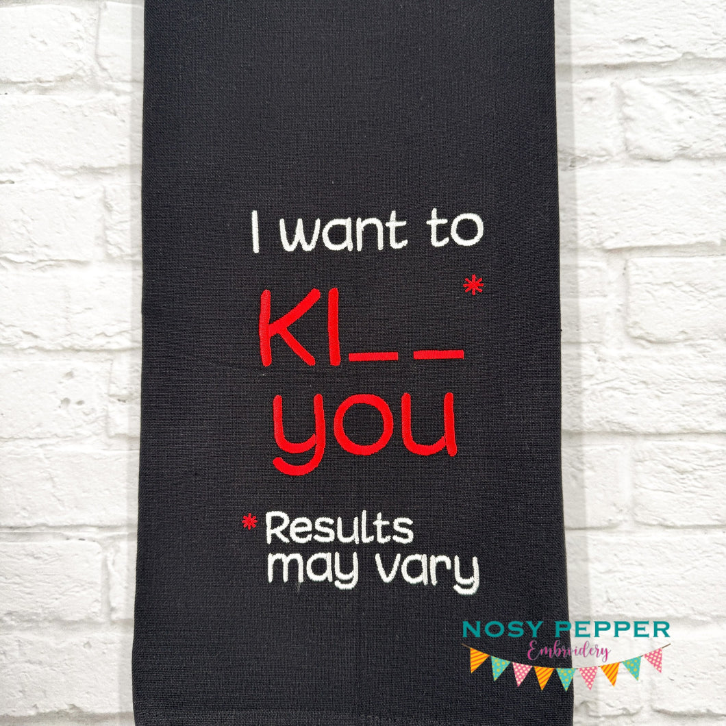 I Want To Ki- machine embroidery design (4 sizes included) DIGITAL DOWNLOAD