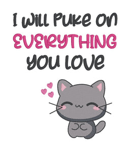 I Will Puke sketchy machine embroidery design (4 sizes included) DIGITAL DOWNLOAD