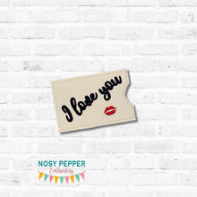 Load image into Gallery viewer, I Love You gift card holder machine embroidery design DIGITAL DOWNLOAD
