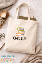 Load image into Gallery viewer, Get Lit Books machine embroidery design (5 sizes included) —OCT 25 MB—DIGITAL DOWNLOAD