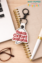 Load image into Gallery viewer, Team Oxford Comma snap tab and eyelet fob set (single and multi files included) —OCT 25 MB—machine embroidery design DIGITAL DOWNLOAD