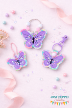 Load image into Gallery viewer, Butterfly applique shaker set  (single and multi fobs and bag tag files included) —OCT 25 MB—machine embroidery design DIGITAL DOWNLOAD