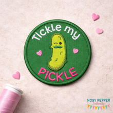 Load image into Gallery viewer, Tickle My Pickle patch (2 sizes included) machine embroidery design —JAN 26 MB—DIGITAL DOWNLOAD