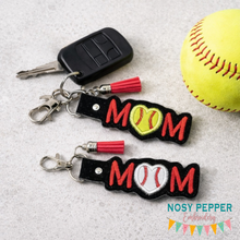Load image into Gallery viewer, Baseball Softball Mom Applique snap tab machine embroidery file (single &amp; multi file included) DIGITAL DOWNLOAD