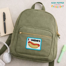 Load image into Gallery viewer, I Heart Weiners patch (2 sizes included) —DEC 25 MB—machine embroidery design DIGITAL DOWNLOAD