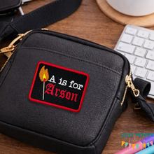 Load image into Gallery viewer, A Is For Arson patch (2 sizes included) —JAN 26 MB—machine embroidery design DIGITAL DOWNLOAD