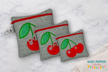 Load image into Gallery viewer, Cherry applique ITH Bag embroidery design (3 sizes included) DIGITAL DOWNLOAD