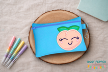 Load image into Gallery viewer, Happy Peach applique ITH Bag embroidery design (5 sizes available) June '24 Mystery Bundle DIGITAL DOWNLOAD