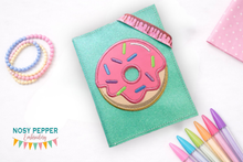 Load image into Gallery viewer, Donut applique notebook cover (2 sizes available) Fall 25 Skill Builder Bundle machine embroidery design DIGITAL DOWNLOAD