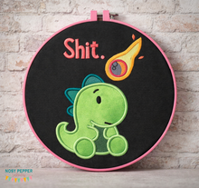 Load image into Gallery viewer, Sh!t Dino applique machine embroidery design (4 sizes included) DIGITAL DOWNLOAD