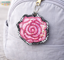 Load image into Gallery viewer, Rose applique shaker ornament/bookmark/bag tag machine embroidery file DIGITAL DOWNLOAD