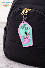 Load image into Gallery viewer, Coffin applique shaker bookmark/bag tag/ornament machine embroidery file DIGITAL DOWNLOAD