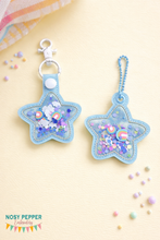 Load image into Gallery viewer, Star shaker snap tab and eyelet fob machine embroidery file (single and multi files included) DIGITAL DOWNLOAD