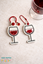 Load image into Gallery viewer, Wine shaker snap tab and eyelet fob machine embroidery file (single and multi files included) DIGITAL DOWNLOAD