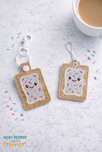 Load image into Gallery viewer, Toaster Tart snap tab and eyelet fob machine embroidery file (single and multi files included) DIGITAL DOWNLOAD