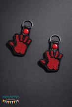 Load image into Gallery viewer, Bloody hand sketchy print snap tab (single and multi file included) machine embroidery design DIGITAL DOWNLOAD