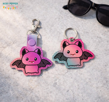 Load image into Gallery viewer, Cute Bat eyelet fob and snap tab set (singles and multis included) machine embroidery design DIGITAL DOWNLOAD