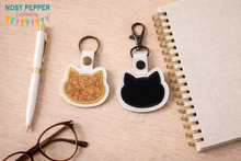 Load image into Gallery viewer, Cat applique snap tab (single and multi files included) machine embroidery design DIGITAL DOWNLOAD