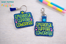 Load image into Gallery viewer, Emotional Support Coworker snap tab and eyelet fob (single and multi files included) machine embroidery file DIGITAL DOWNLOAD