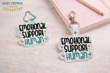 Load image into Gallery viewer, Emotional Support Human snap tab and eyelet fob (single and multi files included) machine embroidery file DIGITAL DOWNLOAD