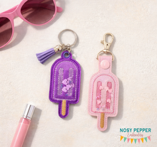Load image into Gallery viewer, Popsicle shaker snap tab and eyelet fob machine embroidery file (single and multi files included) DIGITAL DOWNLOAD