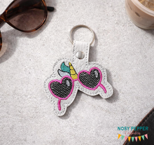Load image into Gallery viewer, Unicorn Glasses Snap tab Single and Multi file included 4x4 &amp; 5x7 machine embroidery design DIGITAL DOWNLOAD