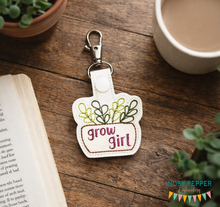 Load image into Gallery viewer, Grow girl snap tab (Single and Multi files included) machine embroidery design DIGITAL DOWNLOAD