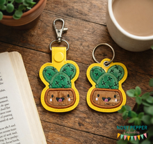 Load image into Gallery viewer, Cute Cactus Applique snap tab and eyelet fob machine embroidery file (single and multi files included)  DIGITAL DOWNLOAD