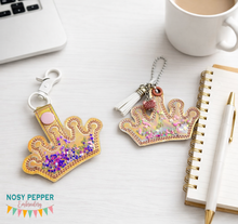 Load image into Gallery viewer, Crown shaker snap tab and eyelet fob machine embroidery file (single and multi files included) DIGITAL DOWNLOAD