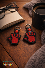 Load image into Gallery viewer, Bloody hand sketchy print snap tab (single and multi file included) machine embroidery design DIGITAL DOWNLOAD